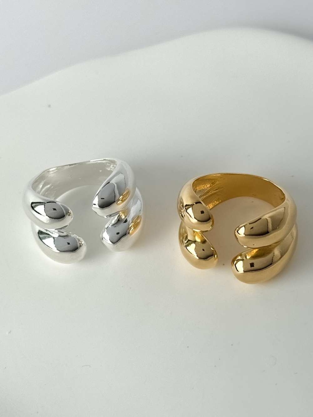 Sculpted Double-Band Open Ring - 18k Gold or Silver Plated - Adjustable